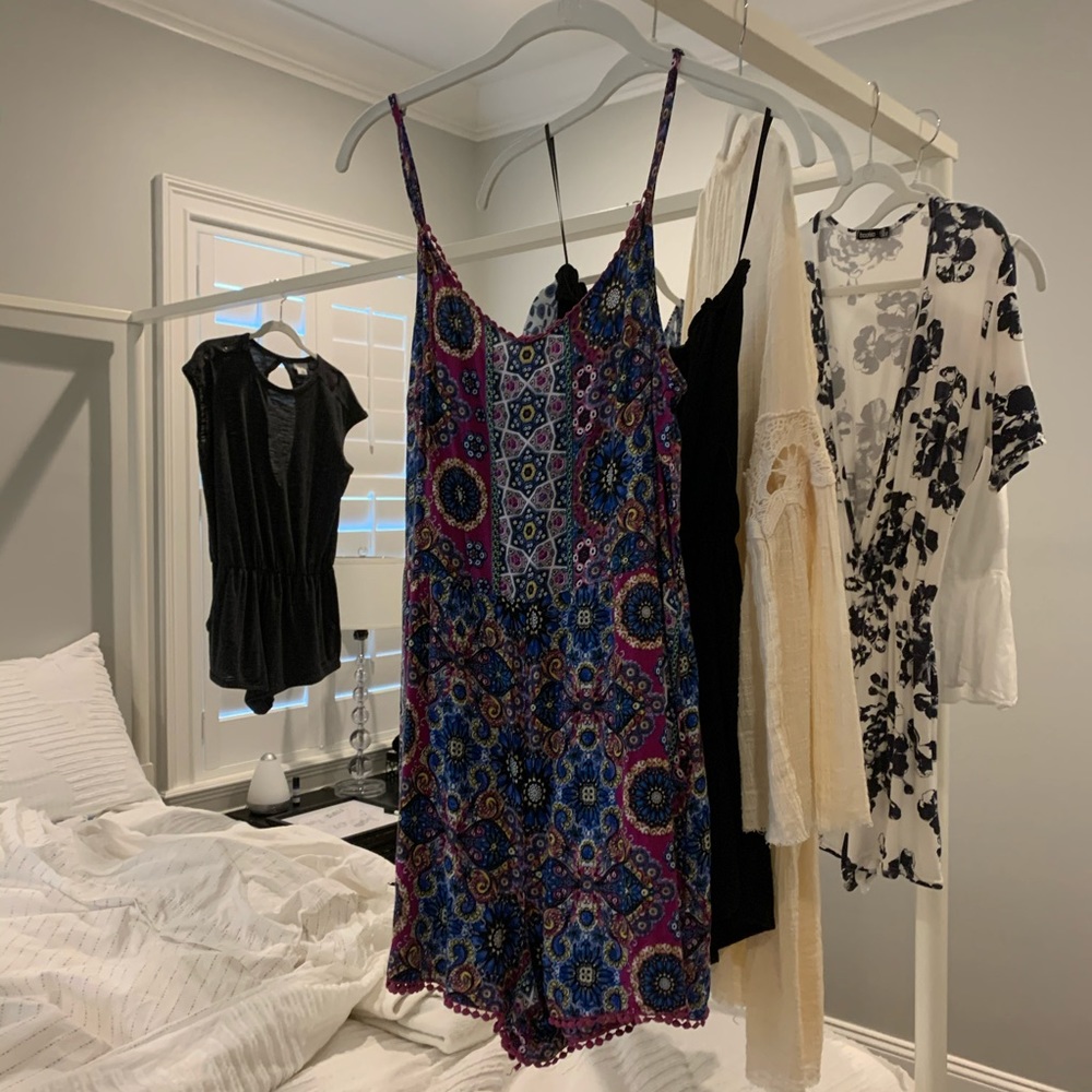 PACSUN PURPLE PRINTED STRAPLESS ROMPER